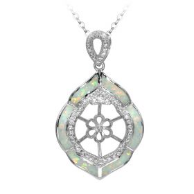 Leaf shaped sliver pendant setting with zircons without pearl & chain for women