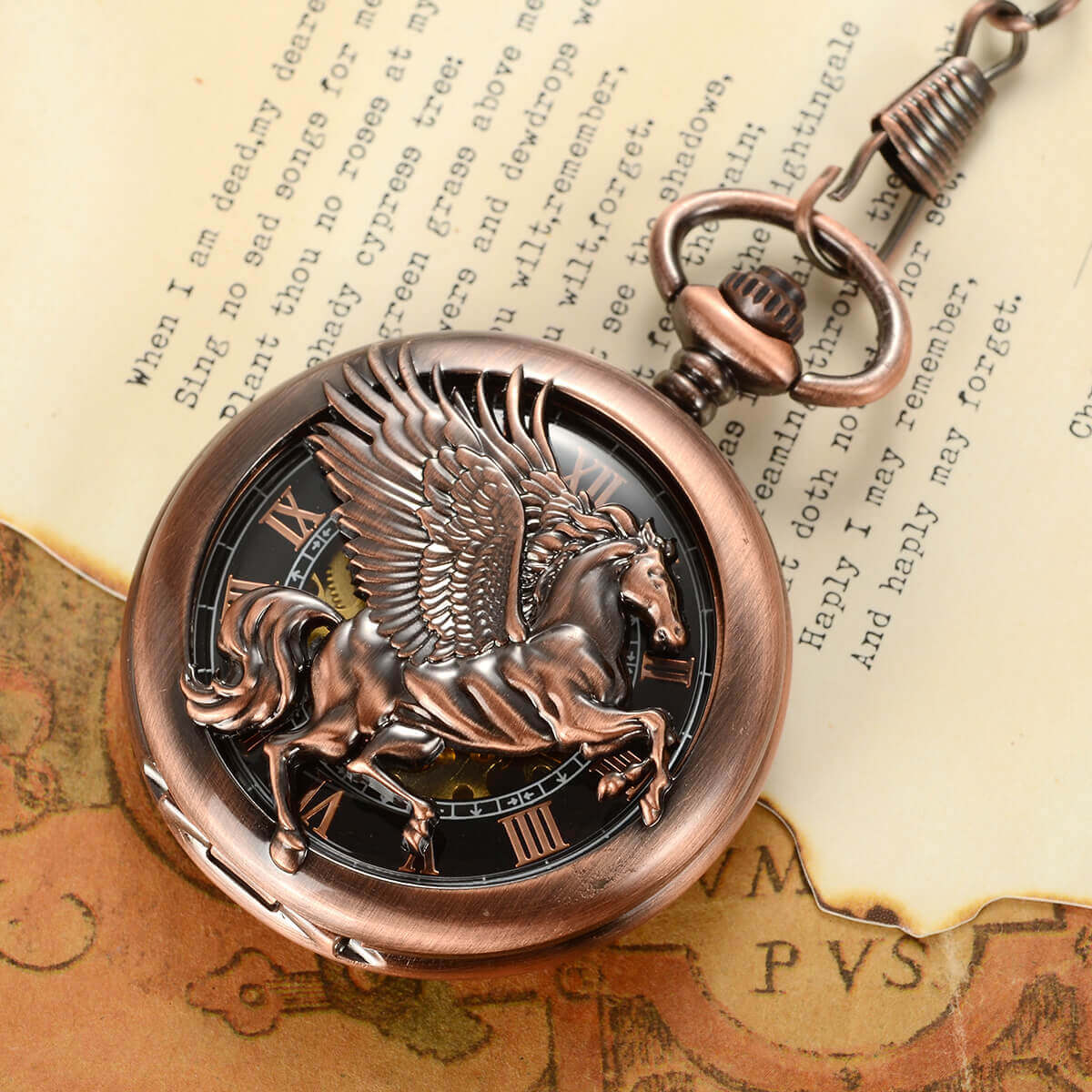 skeleton mechanical fly horse pocket watches