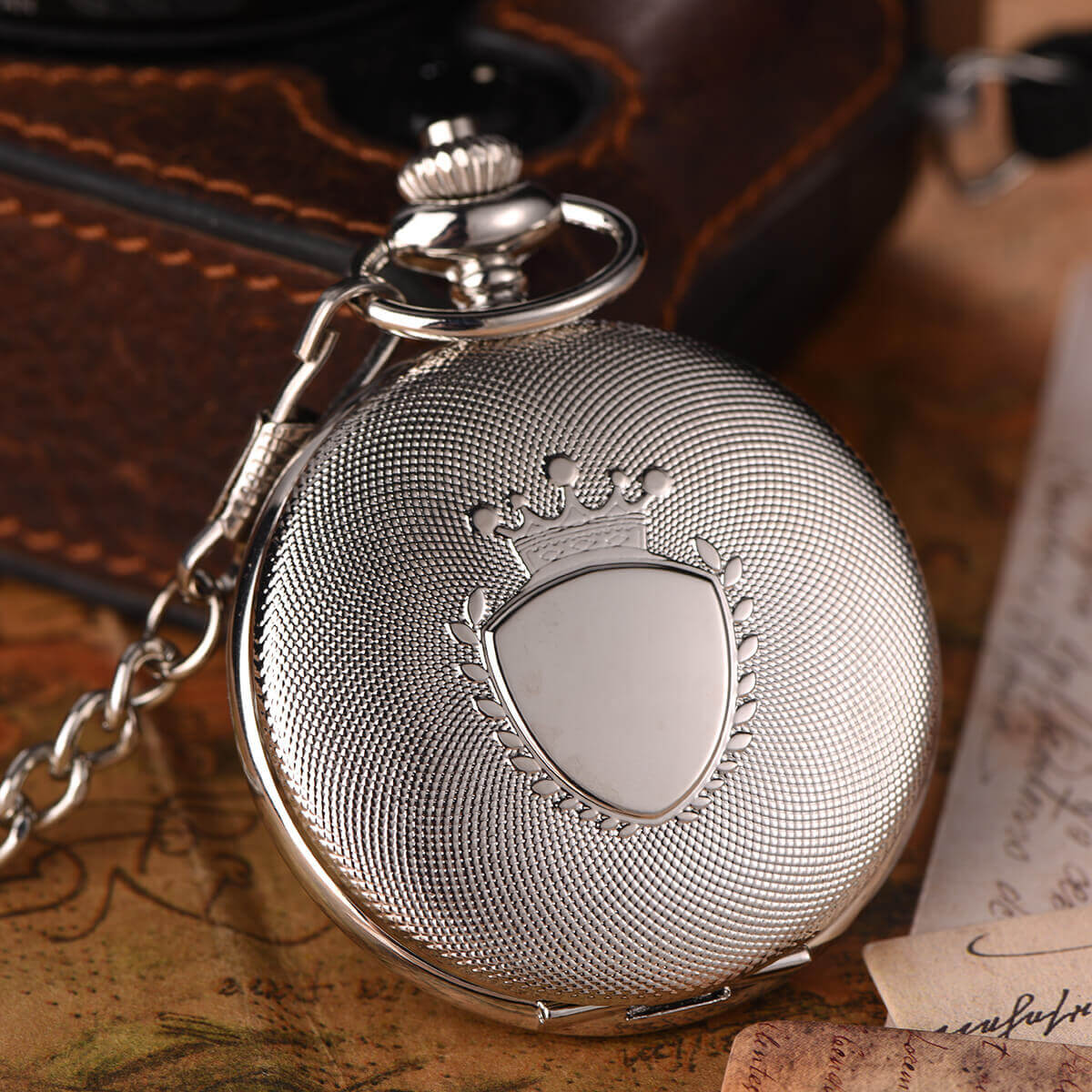 silvery quartz pocket watch