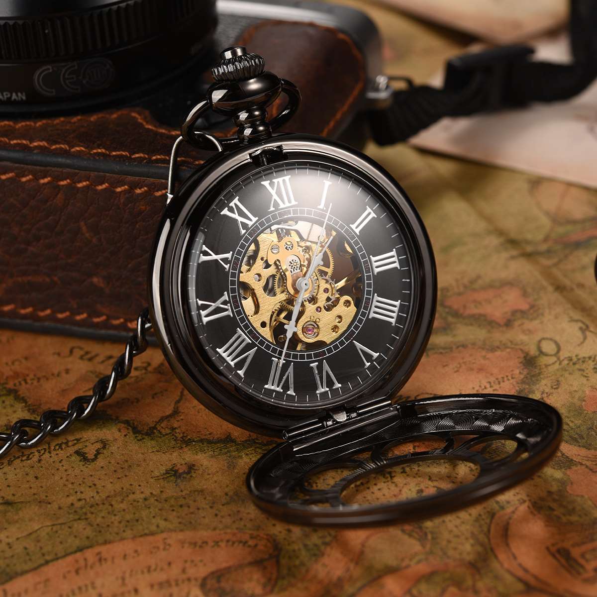 Black Mechanical Pocket Watch