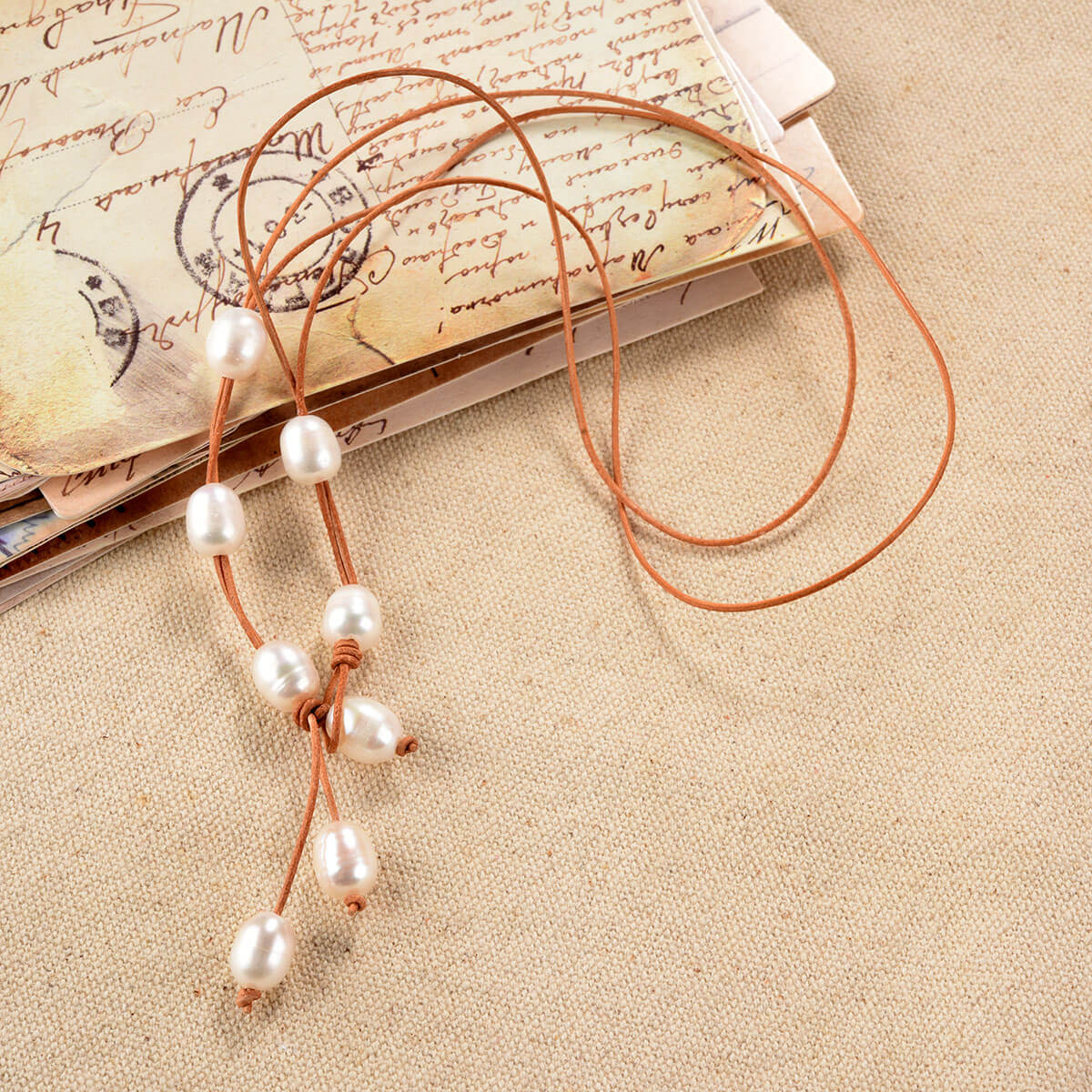 Pearl Leather Knotted Lariat Necklace