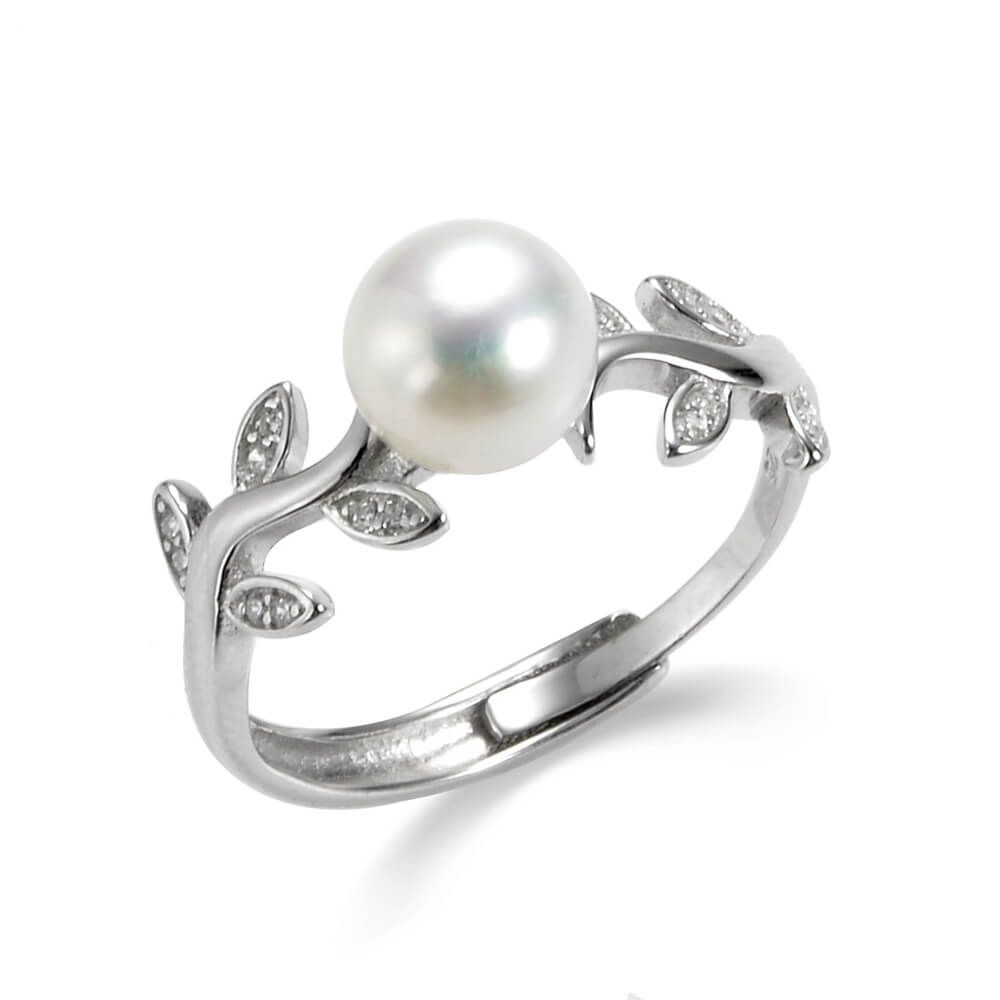 Pearl Diamond Ring, Adjustable Rings for Women