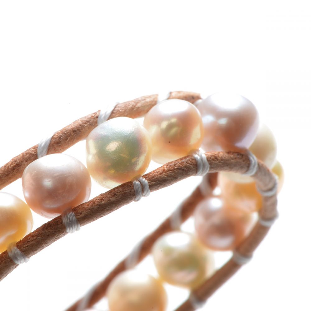Handmade 5-6mm Potato Mixed Color Freshwater Pearls Weave Leather Single  Wrap Bracelet