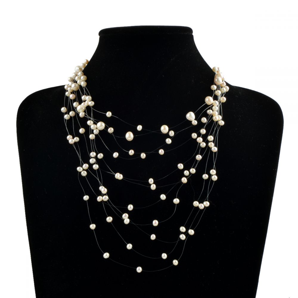 Freshwater White Pearls Illusion Floating Necklace