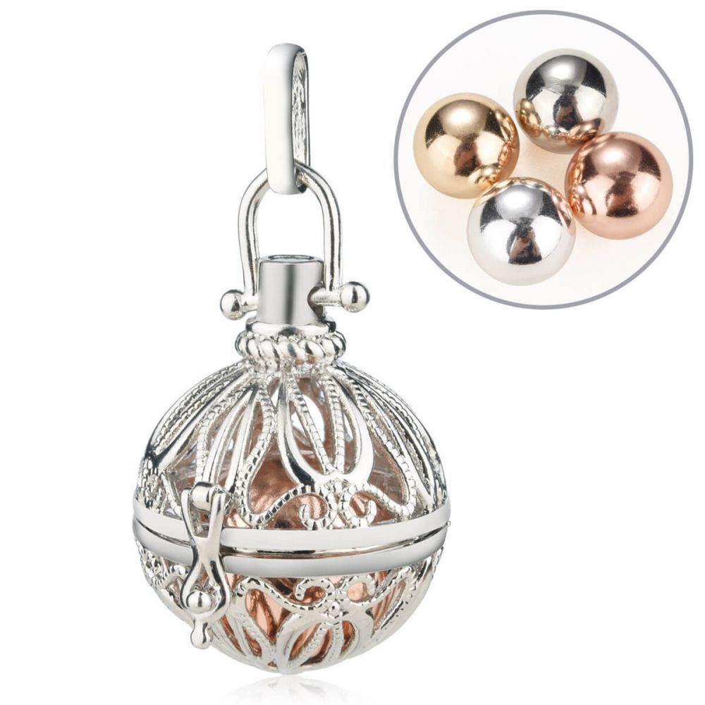 Silver and Moonstone Harmony Ball Necklace with Brass - Protective Goddess  | NOVICA