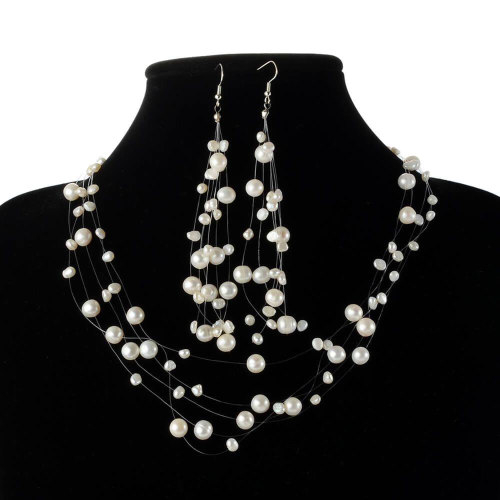 black and white pearl necklace set