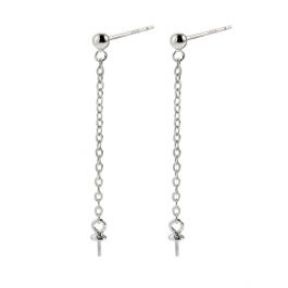 Sterling Silver Simple Pearl Earrings Line Setting Drop Dangling Chain ...