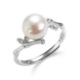 925 Sterling Silver Bamboo Joint Design Adjustable Pearl Ring