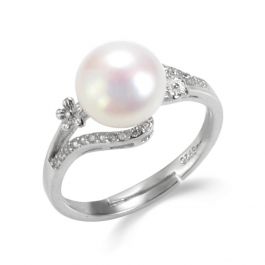 Sterling Silver Freshwater Pearl Flower Bypass Ring Accented with ...