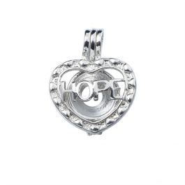 Silver Plated Cute Hope Heart Pearl Cage Pendant for Oyster Pearls ...