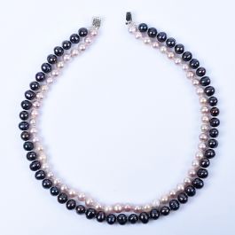 Classic Double Strand Pearl Necklace 7-8 mm Black and Pink Freshwater ...